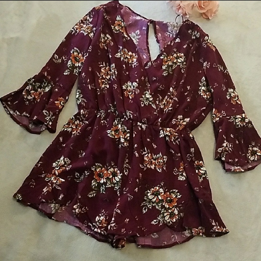 Burgundy Floral Romper